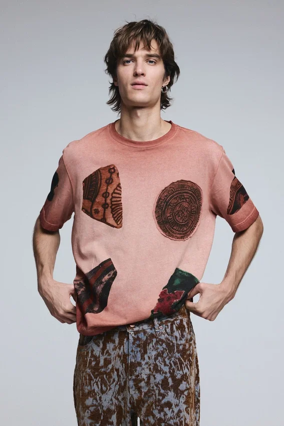 Kurzärmeliges Patchwork-T-Shirt Kurzärmeliges Patchwork-T-Shirt