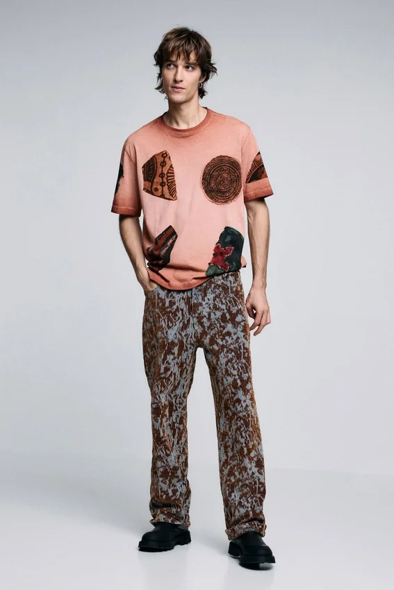 Kurzärmeliges Patchwork-T-Shirt Kurzärmeliges Patchwork-T-Shirt