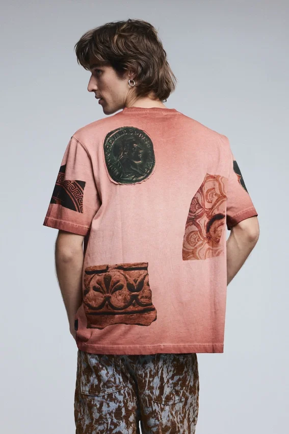 Kurzärmeliges Patchwork-T-Shirt Kurzärmeliges Patchwork-T-Shirt