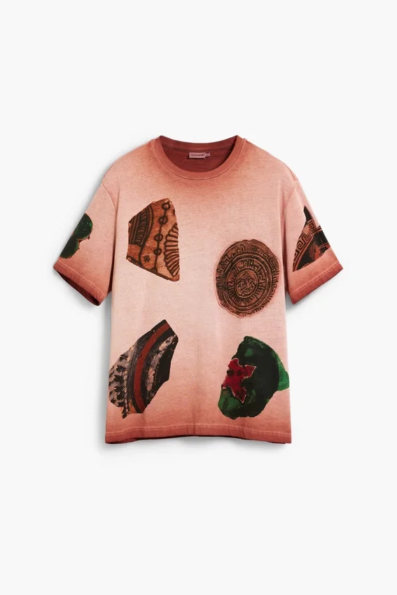 Kurzärmeliges Patchwork-T-Shirt Kurzärmeliges Patchwork-T-Shirt