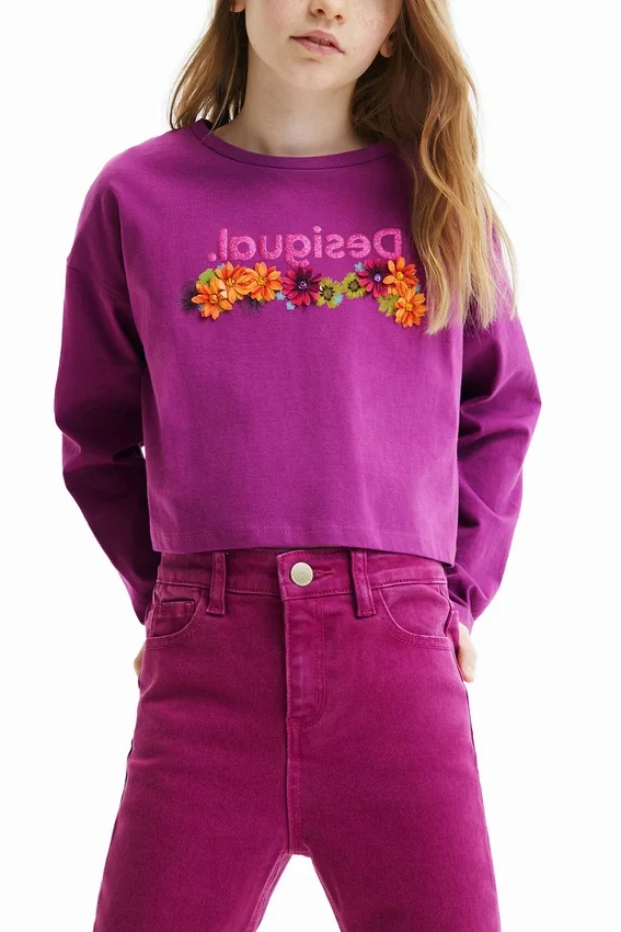 Kurzärmeliges T-Shirt mit Blumenmuster Kurzärmeliges T-Shirt mit Blumenmuster
