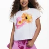 Kurzärmeliges T-Shirt mit gestickten Blumen Kurzärmeliges T-Shirt mit gestickten Blumen