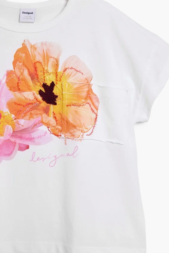 Kurzärmeliges T-Shirt mit gestickten Blumen Kurzärmeliges T-Shirt mit gestickten Blumen