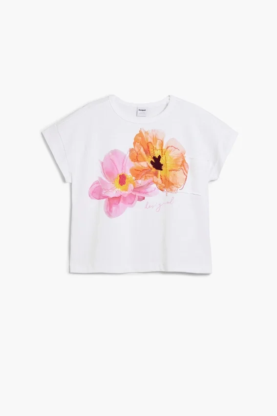 Kurzärmeliges T-Shirt mit gestickten Blumen Kurzärmeliges T-Shirt mit gestickten Blumen