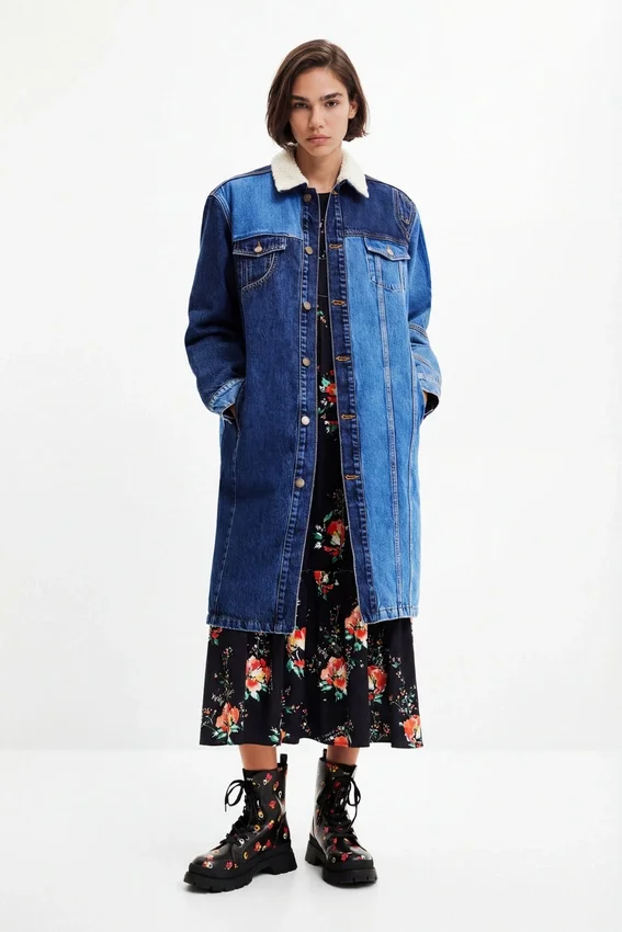 Lange, wattierte Jeansjacke Lange, wattierte Jeansjacke