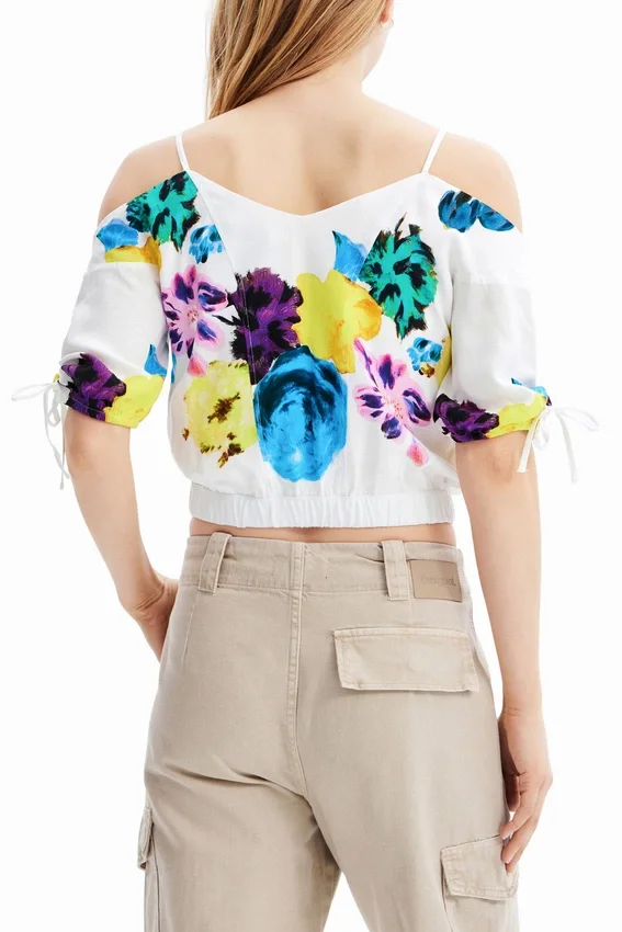 M. Christian Lacroix Kurze, geraffte Bluse mit Blumenmuster M. Christian Lacroix Kurze, geraffte Bluse mit Blumenmuster