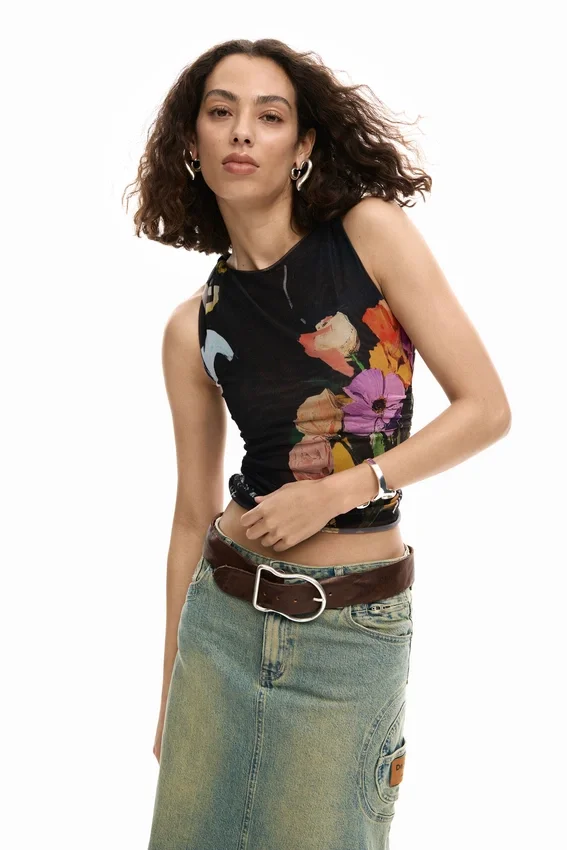 Mesh-T-Shirt mit Blumen Mesh-T-Shirt mit Blumen