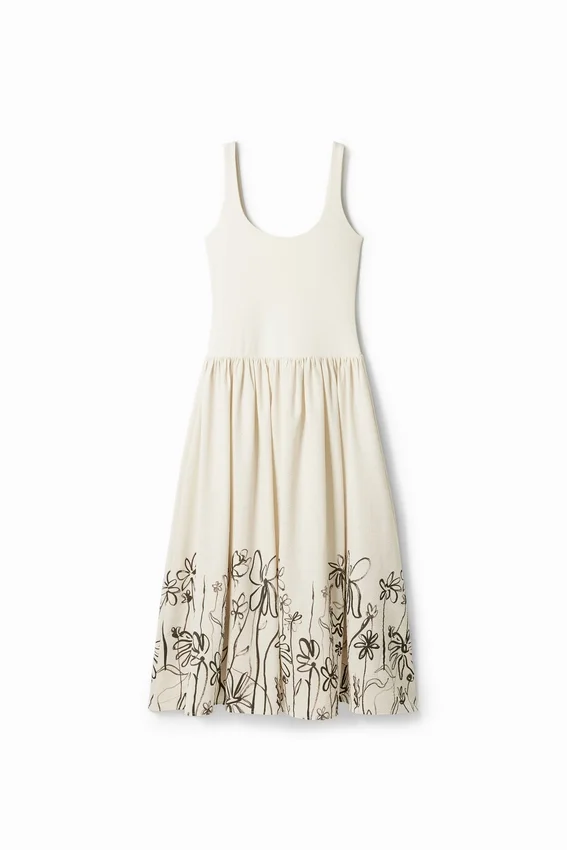 Midi-Kleid mit Blumenmuster und ausgestelltem Schnitt Midi-Kleid mit Blumenmuster und ausgestelltem Schnitt