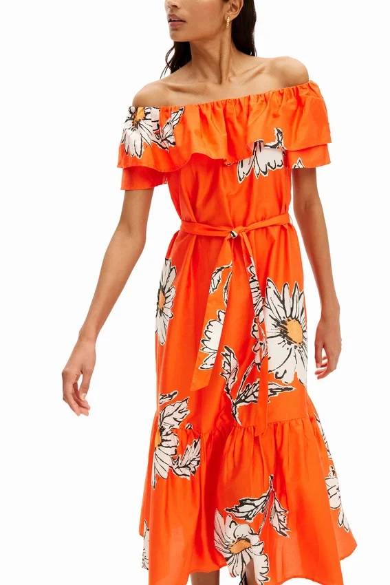 Midi-Kleid mit Gänseblümchen-Rüschen Midi-Kleid mit Gänseblümchen-Rüschen