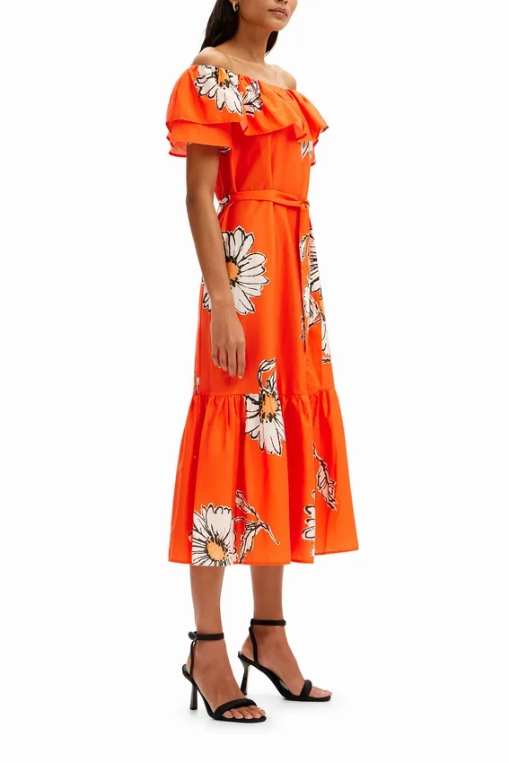 Midi-Kleid mit Gänseblümchen-Rüschen Midi-Kleid mit Gänseblümchen-Rüschen