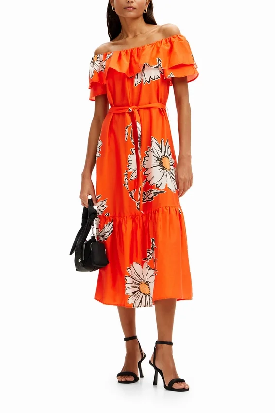 Midi-Kleid mit Gänseblümchen-Rüschen Midi-Kleid mit Gänseblümchen-Rüschen