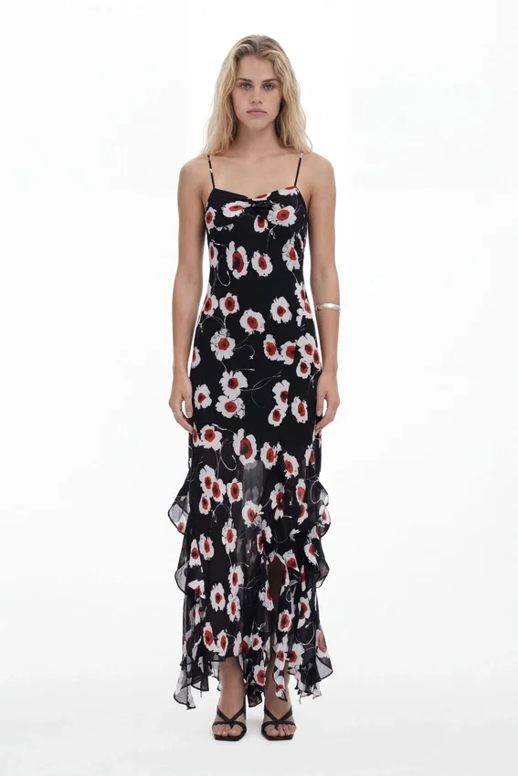 Midi-Kleid mit Rüschen in Poppy Midi-Kleid mit Rüschen in Poppy
