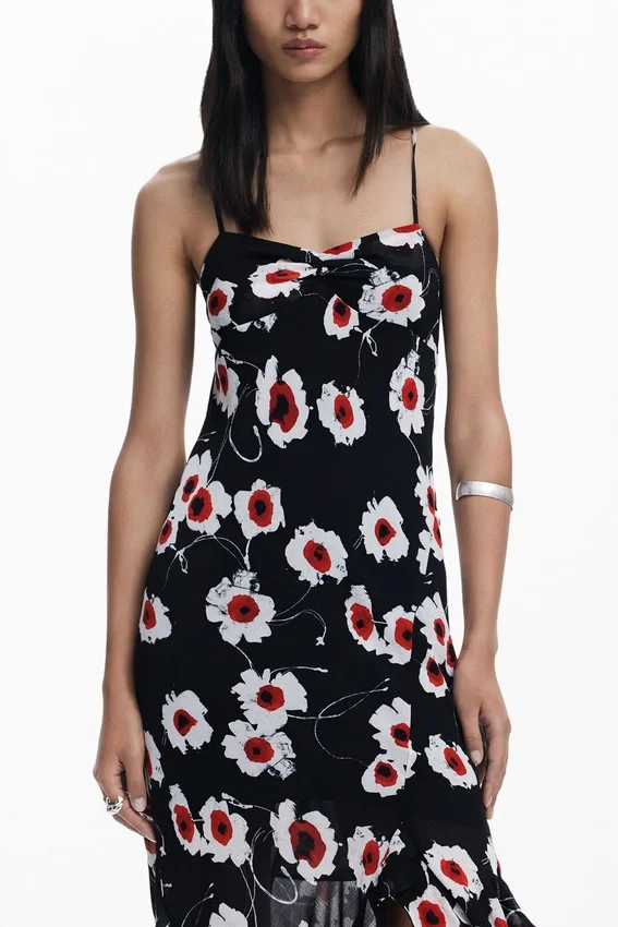 Midi-Kleid mit Rüschen in Poppy Midi-Kleid mit Rüschen in Poppy