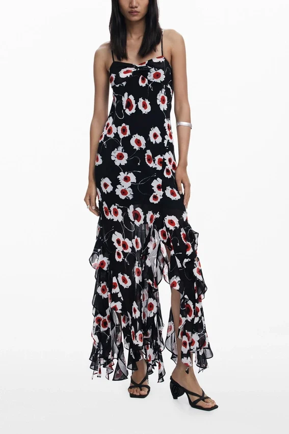 Midi-Kleid mit Rüschen in Poppy Midi-Kleid mit Rüschen in Poppy