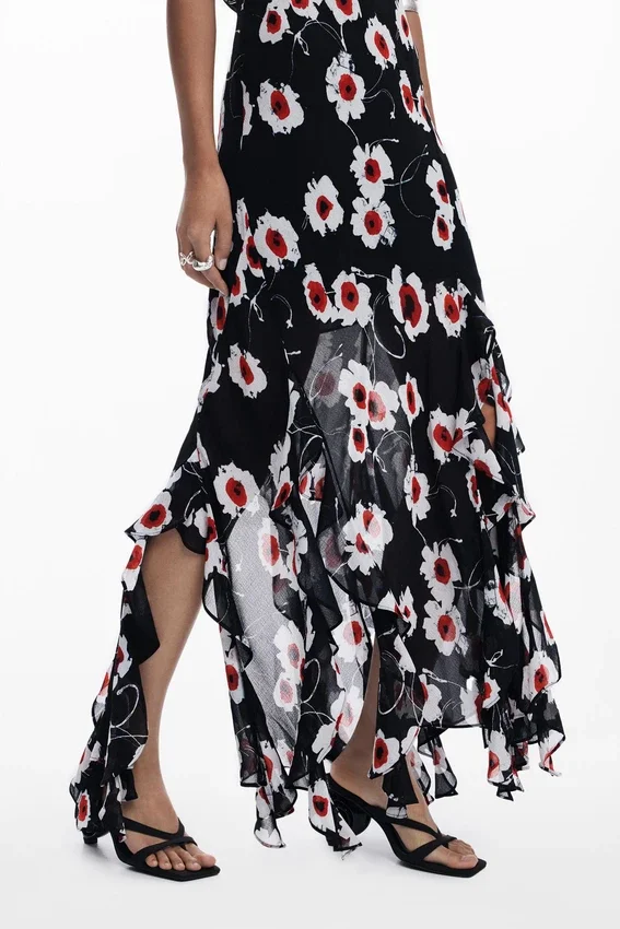 Midi-Kleid mit Rüschen in Poppy Midi-Kleid mit Rüschen in Poppy
