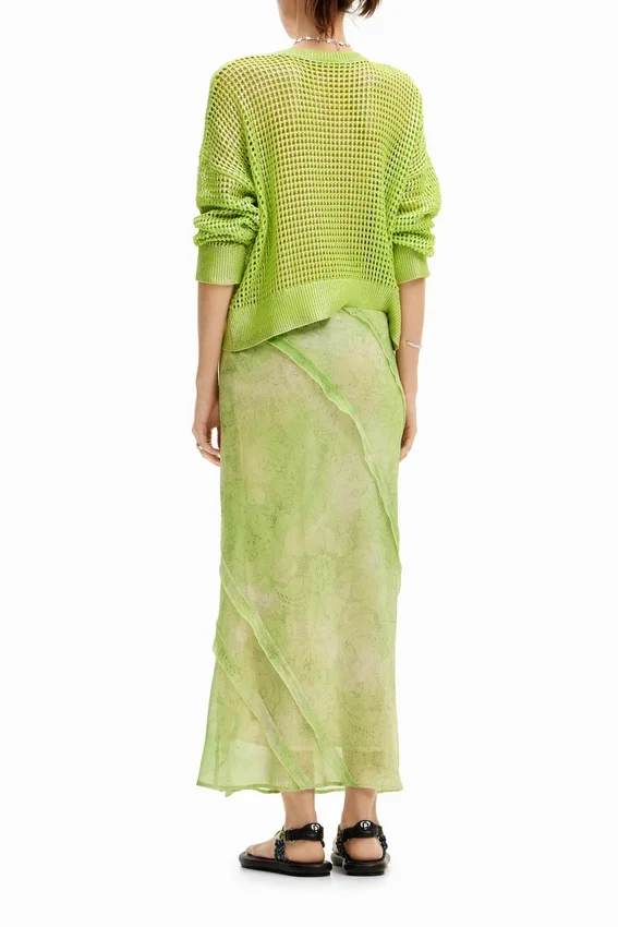 Midi-Rock mit Blumen-Spitzenmuster Midi-Rock mit Blumen-Spitzenmuster