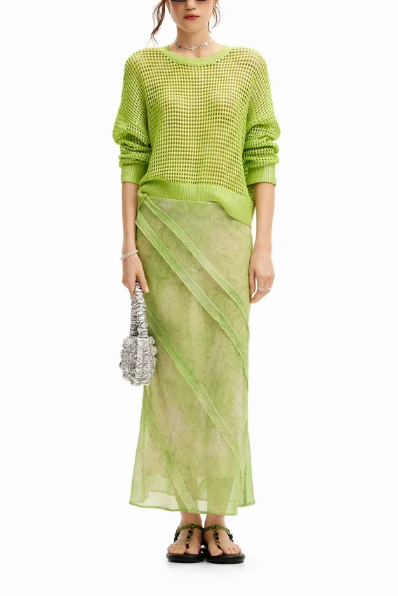 Midi-Rock mit Blumen-Spitzenmuster Midi-Rock mit Blumen-Spitzenmuster