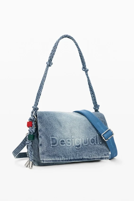 Mittlere Denim-Tasche mit Anhängern Mittlere Denim-Tasche mit Anhängern