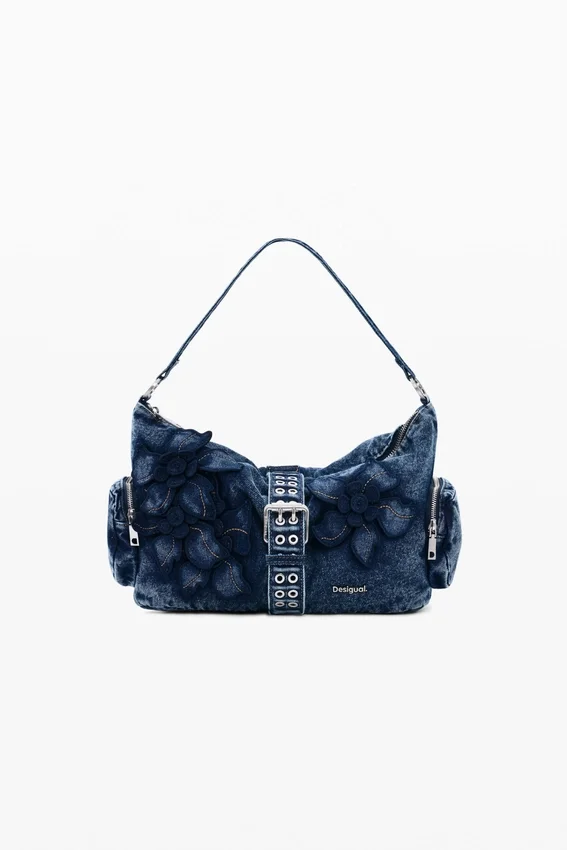Mittlere Denim-Tasche mit Blumenmuster Mittlere Denim-Tasche mit Blumenmuster