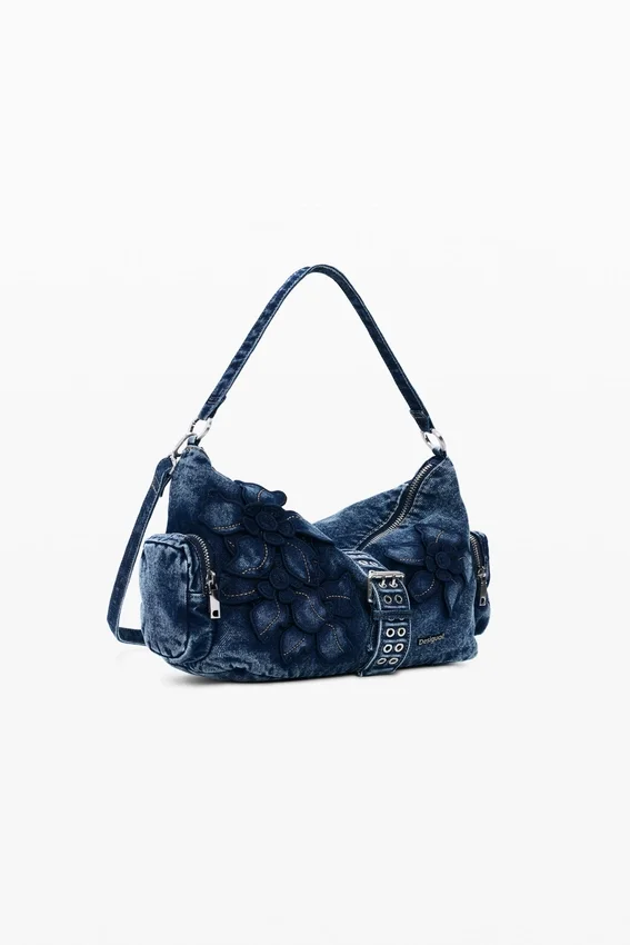 Mittlere Denim-Tasche mit Blumenmuster Mittlere Denim-Tasche mit Blumenmuster
