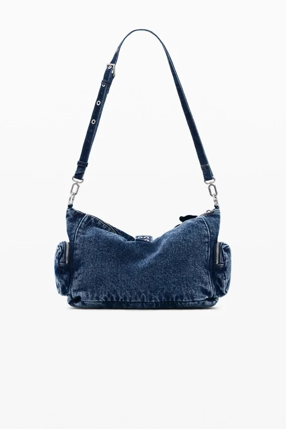 Mittlere Denim-Tasche mit Blumenmuster Mittlere Denim-Tasche mit Blumenmuster