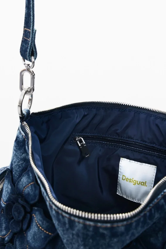 Mittlere Denim-Tasche mit Blumenmuster Mittlere Denim-Tasche mit Blumenmuster