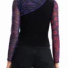 Patchwork-Tüll-T-Shirt mit Aufdruck Patchwork-Tüll-T-Shirt mit Aufdruck