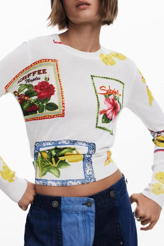 Pullover mit tropischen Briefmarken Pullover mit tropischen Briefmarken