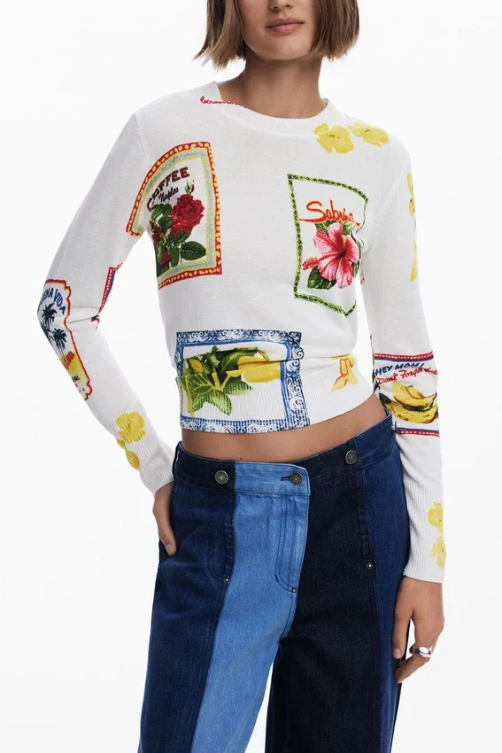 Pullover mit tropischen Briefmarken Pullover mit tropischen Briefmarken
