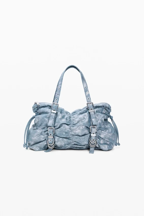 Raffierte Denim-Tasche Raffierte Denim-Tasche