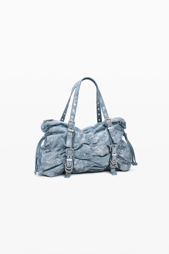 Raffierte Denim-Tasche Raffierte Denim-Tasche