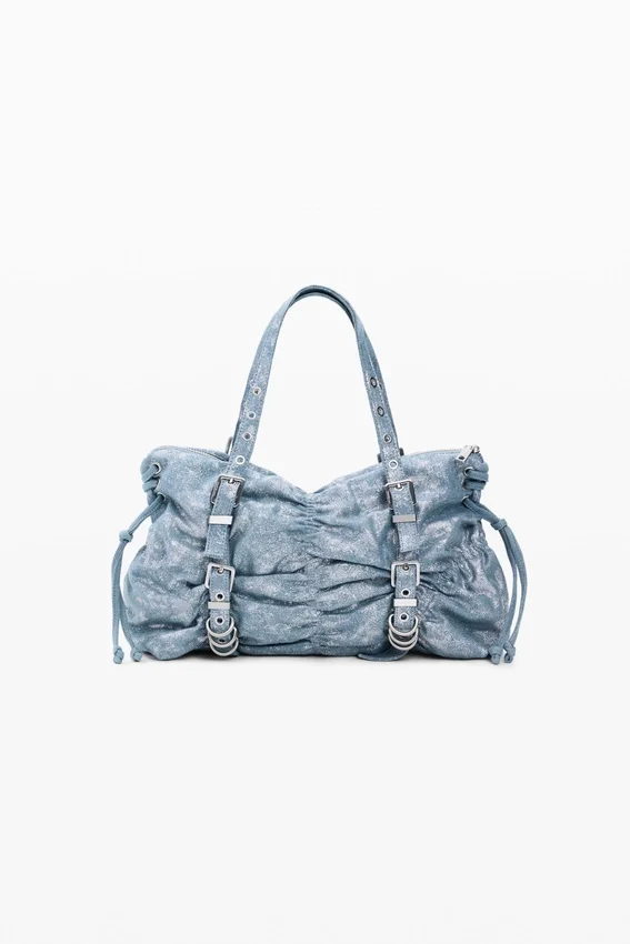 Raffierte Denim-Tasche Raffierte Denim-Tasche