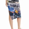 Schmaler, geraffter Midi-Rock mit Collagen-Print Schmaler, geraffter Midi-Rock mit Collagen-Print
