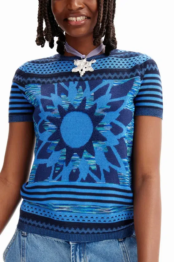 Strick-T-Shirt mit Blumenmotiv Strick-T-Shirt mit Blumenmotiv