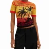 Strick-T-Shirt mit Palmenmotiv Strick-T-Shirt mit Palmenmotiv