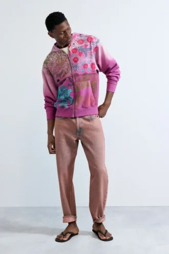 Sweatshirt mit Reißverschluss und Blumenmuster
