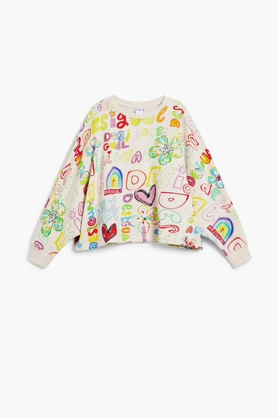 Sweatshirt mit weitem Ärmel und Schriftzug Sweatshirt mit weitem Ärmel und Schriftzug