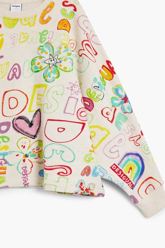 Sweatshirt mit weitem Ärmel und Schriftzug Sweatshirt mit weitem Ärmel und Schriftzug