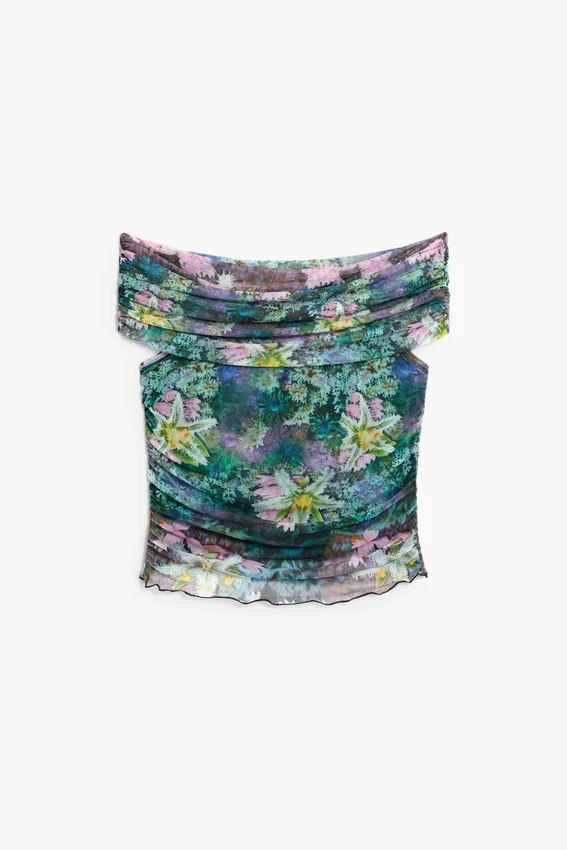 T-Shirt mit Blumenmuster und U-Boot-Ausschnitt T-Shirt mit Blumenmuster und U-Boot-Ausschnitt