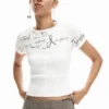 T-Shirt mit Rippbündchen und Schriftzug T-Shirt mit Rippbündchen und Schriftzug
