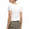 T-Shirt mit Rippbündchen und Schriftzug T-Shirt mit Rippbündchen und Schriftzug