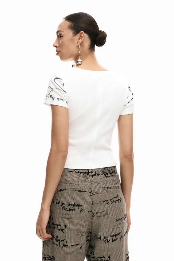 T-Shirt mit Rippbündchen und Schriftzug T-Shirt mit Rippbündchen und Schriftzug