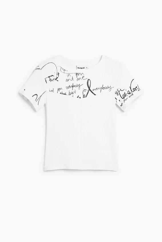 T-Shirt mit Rippbündchen und Schriftzug T-Shirt mit Rippbündchen und Schriftzug