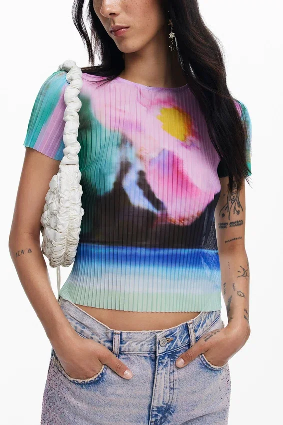 T-Shirt mit verblasstem Landschaftsmotiv T-Shirt mit verblasstem Landschaftsmotiv
