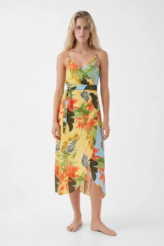 Tropisches Wickel-Midikleid Tropisches Wickel-Midikleid