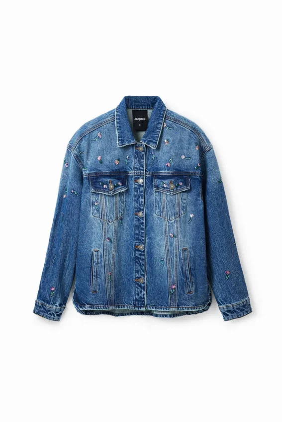 Truckerjacke aus Denim mit Blumenmuster Truckerjacke aus Denim mit Blumenmuster