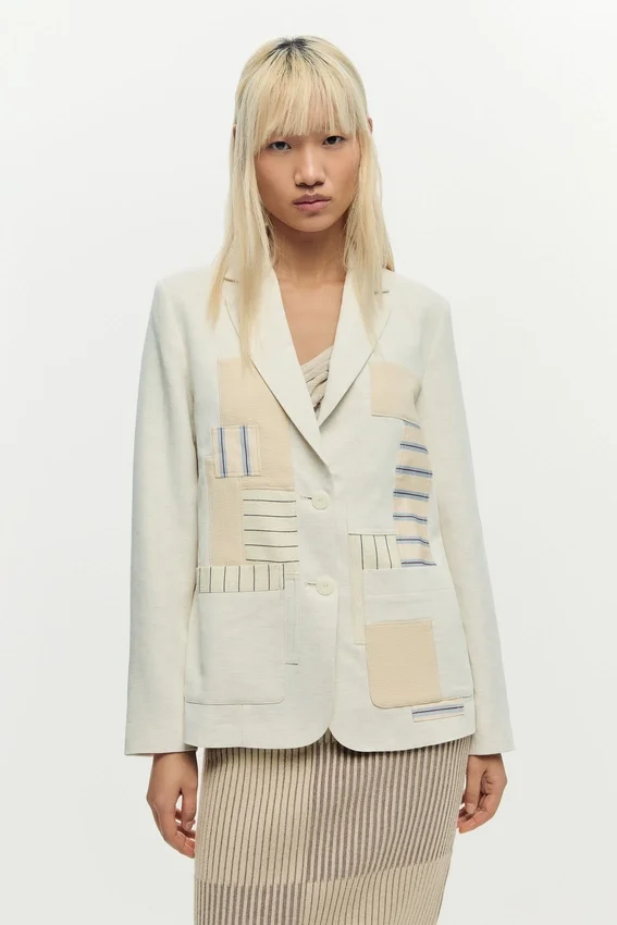 Weißer Patchwork-Blazer Weißer Patchwork-Blazer